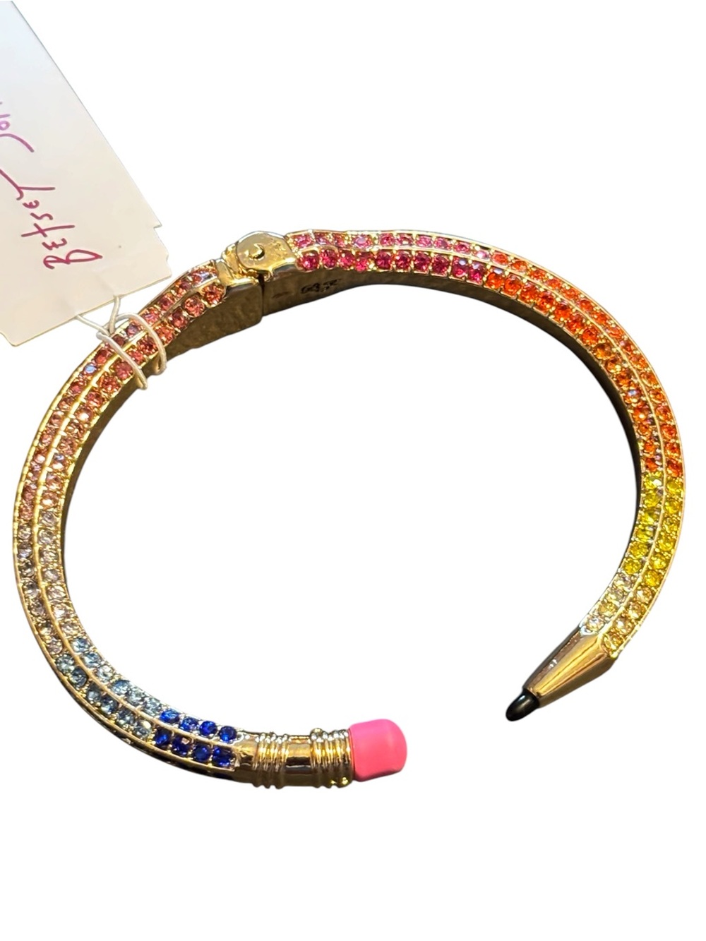 NWT•Betsey Johnson Gold-Tone Multicolor Crystal Pencil Hinged Bangle Bracelet
